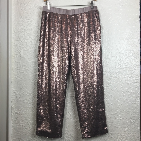 Sugarlips Pants - Rose Gold Metallic Sequins Copper Pants Large
